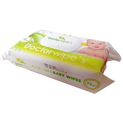 Doctor Wipe's dětské vlhčené ubrousky Aloe vera s klipem 72 ks