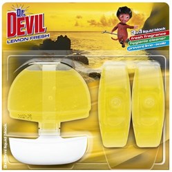 DR. DEVIL tekutý WC blok Lemon Fresh 3 x 55 ml + koš