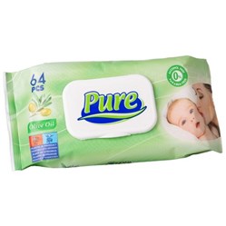 PURE vlhčené ubrousky s clipem 64 ks Oliva