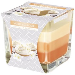 SVÍČKA vonná ve skle tříbarevná Vanilla + Cupcake