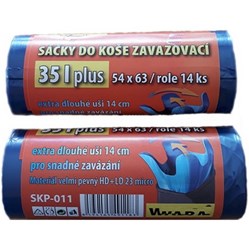 SÁČKY do koše zavazovací plus 54 x 63 cm, 25 mik., extra dlouhé uši, 35 l, 14 ks 