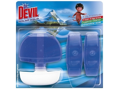 DR. DEVIL tekutý WC blok Polar Aqua 3 x 55 ml + koš