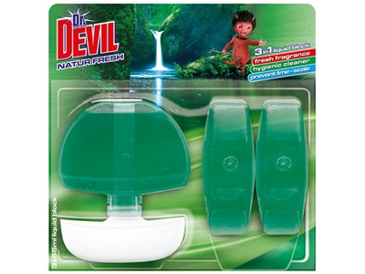 DR. DEVIL WC tekutý blok Natur Fresh 3 x 55 ml + koš