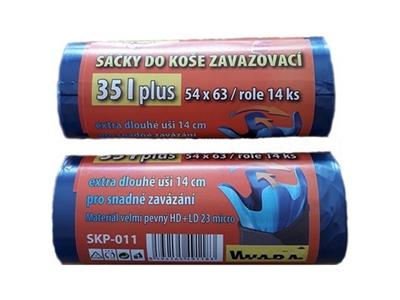 SÁČKY do koše zavazovací plus 54 x 63 cm, 25 mik., extra dlouhé uši, 35 l, 14 ks 