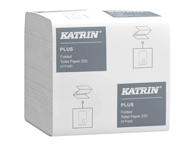 KATRIN PLUS BULK PACK skládaný toaletní papír, 2vrstvý, 250 útržků 1 balíček Prodej pouze po balení